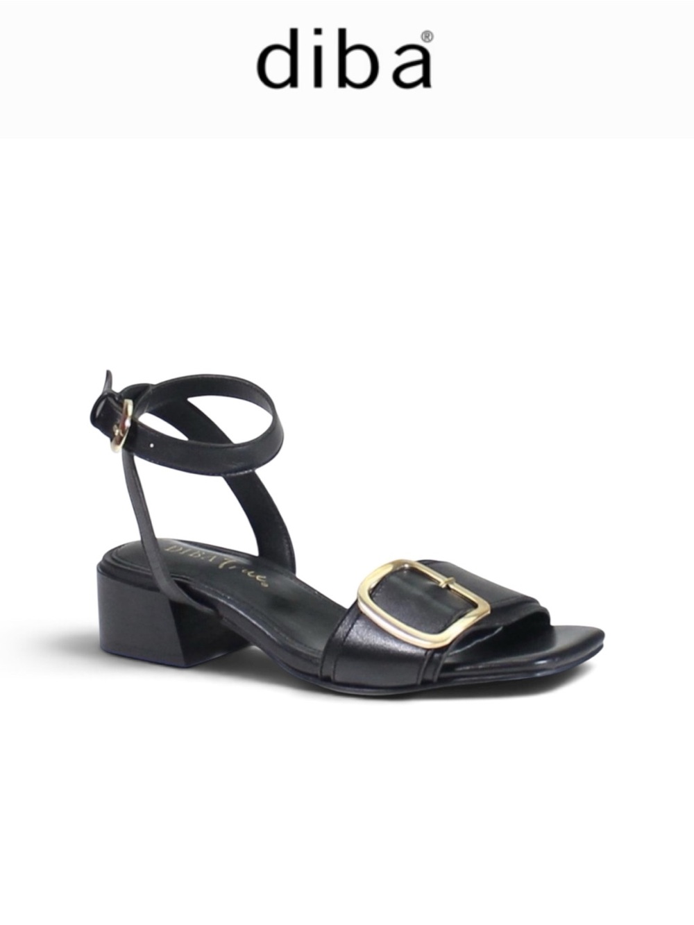 NWT DIBA TRUE KEA LEAH BLACK LEATHER BUCKLE SQUARE TOE HEELED SANDALS SIZE 10